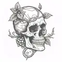 broken skull with grape vine tattoo design idea