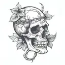 broken skull with grape vine tattoo design idea