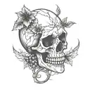 broken skull with grape vine tattoo design idea