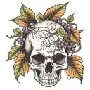 broken skull with grape vine tattoo design idea