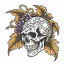 broken skull with grape vine tattoo design idea