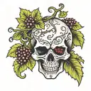 broken skull with grape vine tattoo design idea