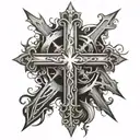 use the word saved to make a cross  tattoo design idea