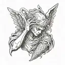 angel holding the head of defeated demon tattoo design idea