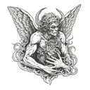 angel holding the head of defeated demon tattoo design idea