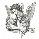angel holding the head of defeated demon tattoo design idea