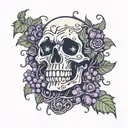 skull grape vines and flowers growing out of it  tattoo design idea