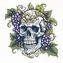 skull grape vines and flowers growing out of it  tattoo design idea