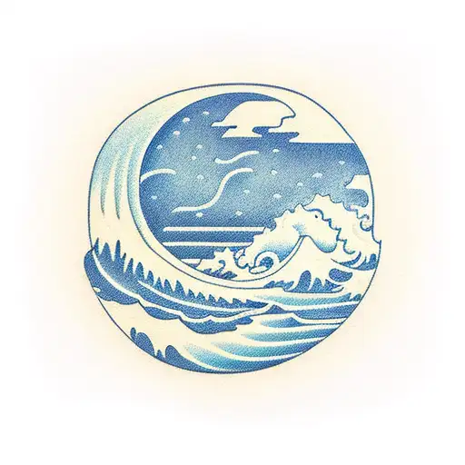 Curvy road fading into distance with a tsunami tattoo design idea