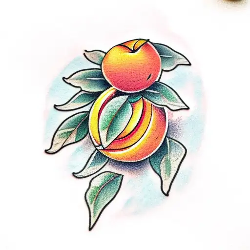 a peach and an orange with leaves surrounding them tattoo design idea