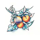 a peach and an orange with leaves surrounding them tattoo design idea