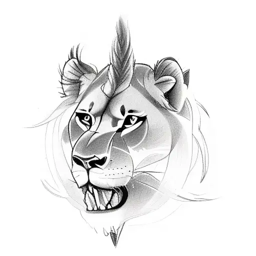 A sketch-style tattoo depicting a proud lioness surrounded by her four playful cubs tattoo design idea