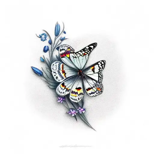 butterfly with forgetmenot flowers tattoo design idea