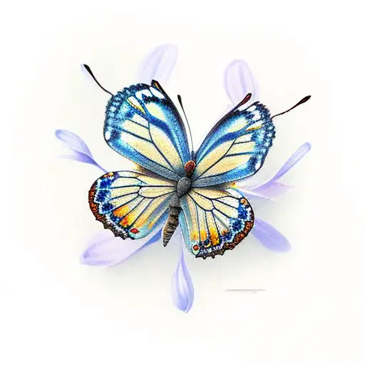 butterfly on forgetmenot flowers tattoo design idea