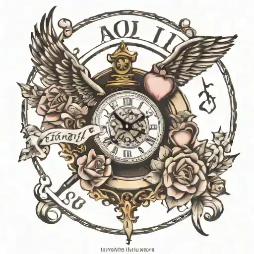My moms name and birthdate with a clock   tattoo design idea