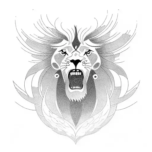 A lion and a phoenix intertwined, symbolizing strength and renewal tattoo design idea