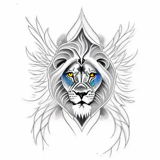 A lion and a phoenix intertwined, symbolizing strength and renewal tattoo design idea