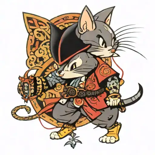 Samurai Tom and Jerry tattoo design idea