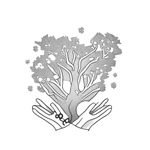 A blackwork tattoo of a nurse holding hands with a tree, symbolizing the healing power of nature tattoo design idea