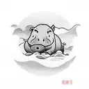 ukiyo baby hippo with a wave backgroup tattoo design idea