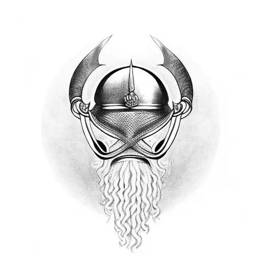 Viking head with helmet in 3rd quarter view tattoo design idea
