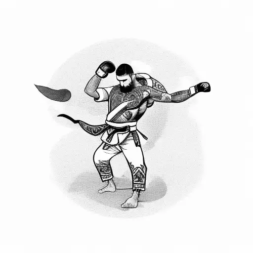 A jiu-jitsu fighter in a fierce battle with a mythical Greek or Roman creature tattoo design idea