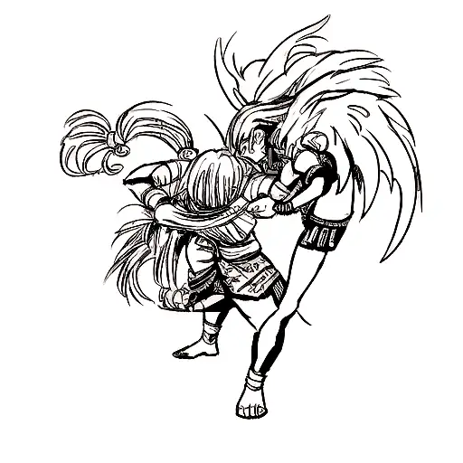 A jiu-jitsu fighter in a fierce battle with a mythical Greek or Roman creature tattoo design idea