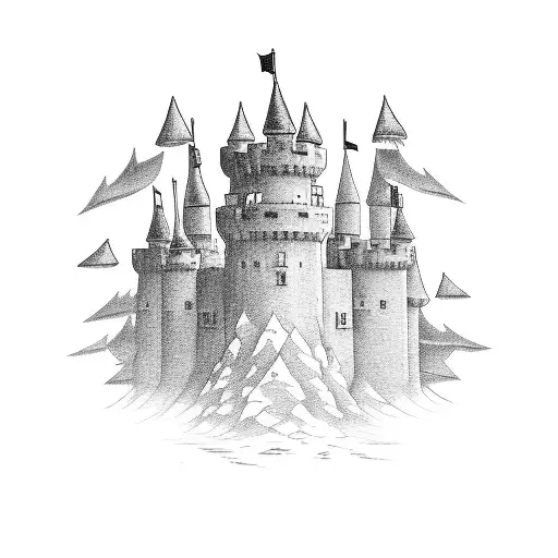 A stack of books forming a castle, symbolizing the importance of family and knowledge tattoo design idea