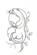 an otter with a moon and climbing plants in a bohemian style tattoo design idea