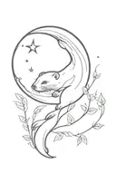 an otter with a moon and climbing plants in a bohemian style tattoo design idea