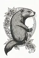 an otter with a moon and climbing plants in a bohemian style tattoo design idea