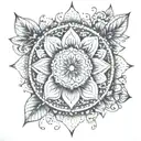 Illustrate a mandala design incorporating elements of nature and spirituality, reflecting a harmonious connection betwee tattoo design idea