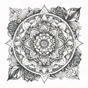 Illustrate a mandala design incorporating elements of nature and spirituality, reflecting a harmonious connection betwee tattoo design idea
