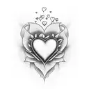 heart covered by flowers and in the middle of the heart the silhouette of a father and son tattoo design idea