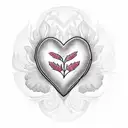 heart covered by flowers and in the middle of the heart the silhouette of a father and son tattoo design idea