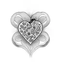 heart covered by flowers and in the middle of the heart the silhouette of a father and son tattoo design idea