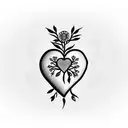heart covered by flowers and in the middle of the heart the silhouette of a father and son tattoo design idea