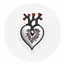 heart covered by flowers and in the middle of the heart the silhouette of a father and son tattoo design idea