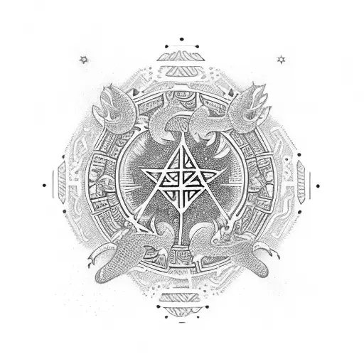 southern Cross surrounded by aboriginal dot art with dragons ans a runic words saying believe in yourself  tattoo design idea