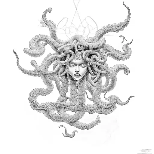 Vector hand drawn illustration of medusa Gorgon with hippogryph isolated.  Stock Vector by ©katytutynina 264721940