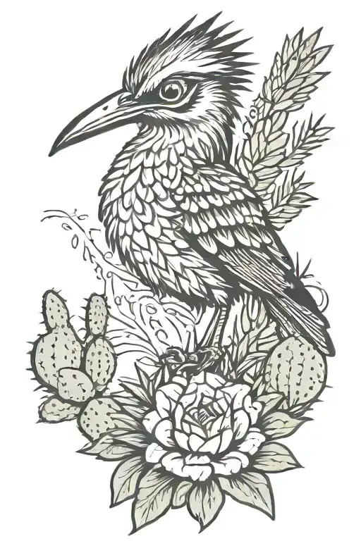 roadrunner on a cactus  tattoo design idea