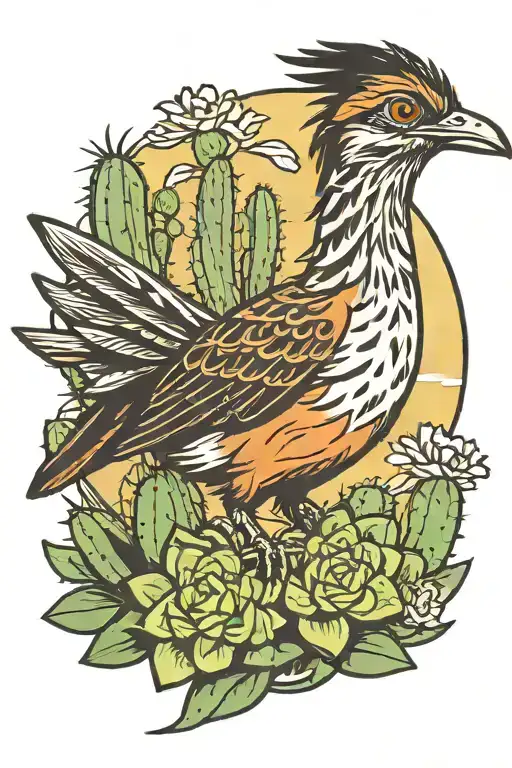 roadrunner on a cactus  tattoo design idea