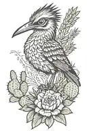 roadrunner on a cactus  tattoo design idea
