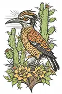 roadrunner on a cactus  tattoo design idea