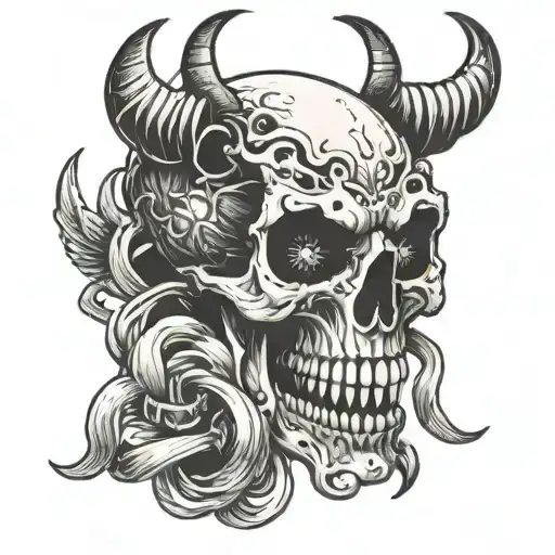 depression anxiety alone demon skull tattoo design idea