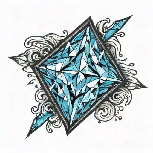 blue diamond with paint brush dripping black paint down over diamond  tattoo design idea