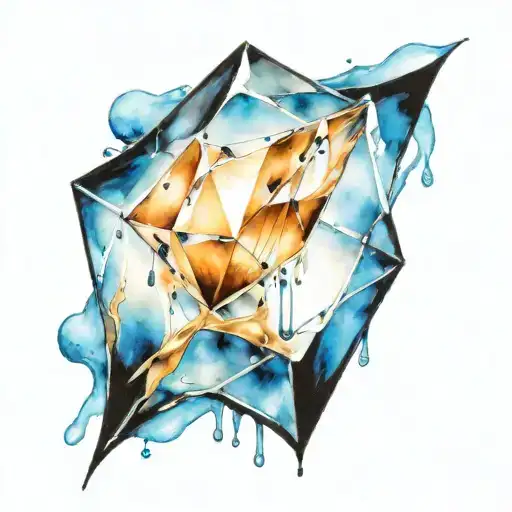 blue diamond with paint brush dripping black paint down over diamond  tattoo design idea