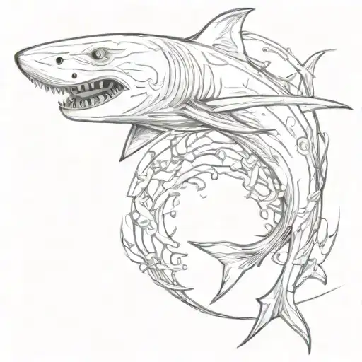 sword emerging shark emerging tattoo design idea