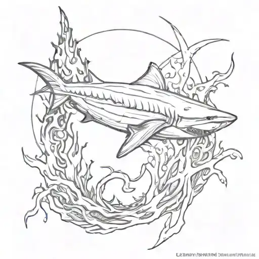sword shark emerging victoriously from the ashes tattoo design idea