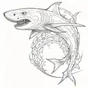 sword emerging shark emerging tattoo design idea